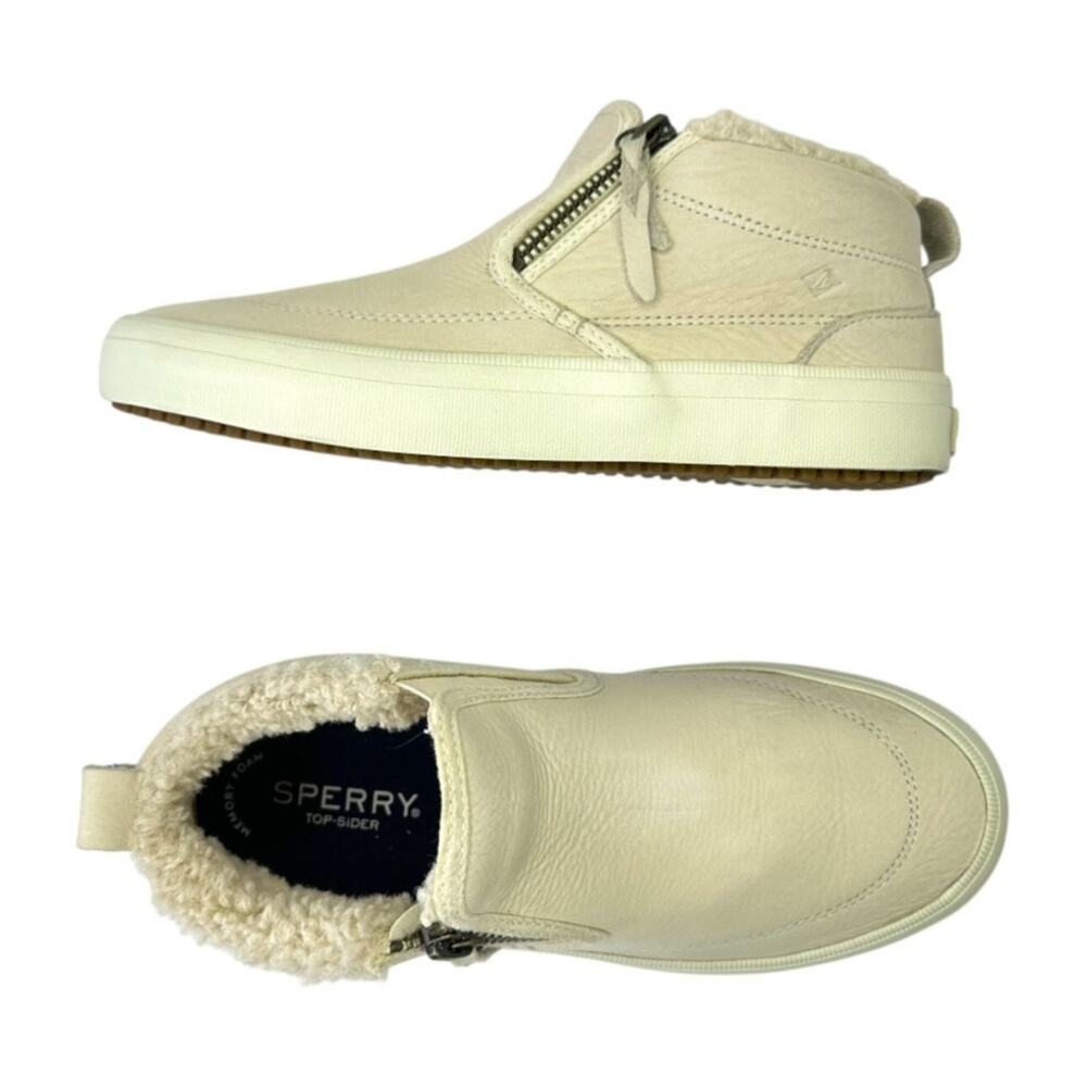 Sperry Women's Crest Side Zip Cozy Sneaker Boot Size 6.5 Ivory Suede STS87905